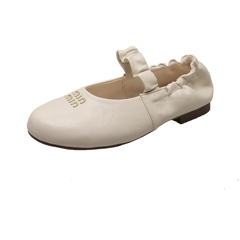 designer shoes 2025 Fashionable style comfortable soft leather wrinkled ballet flat shoes for women niche and versatile round-toe Mary Jane flat leath