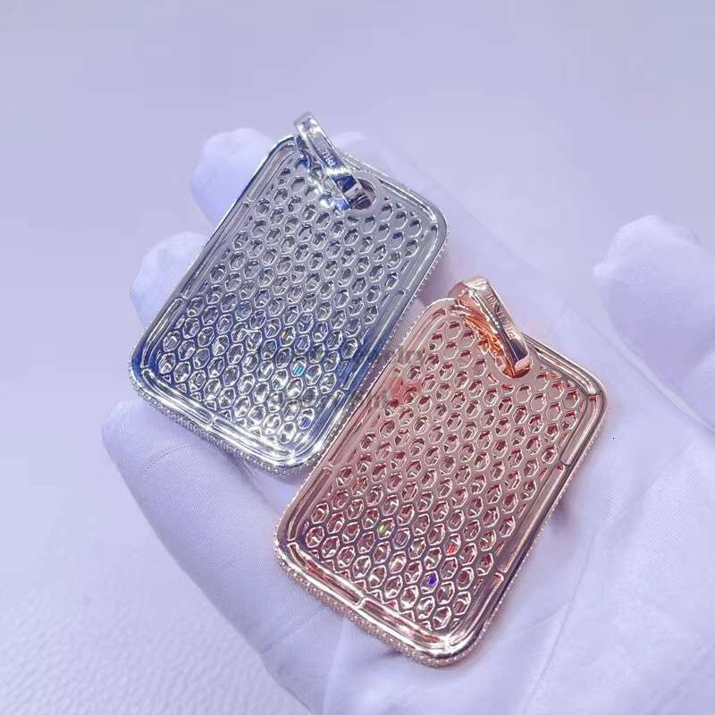 baguette Cut Vvs Moissanite Iced Out Men Hip Hop Silver Dog Tag Pendant