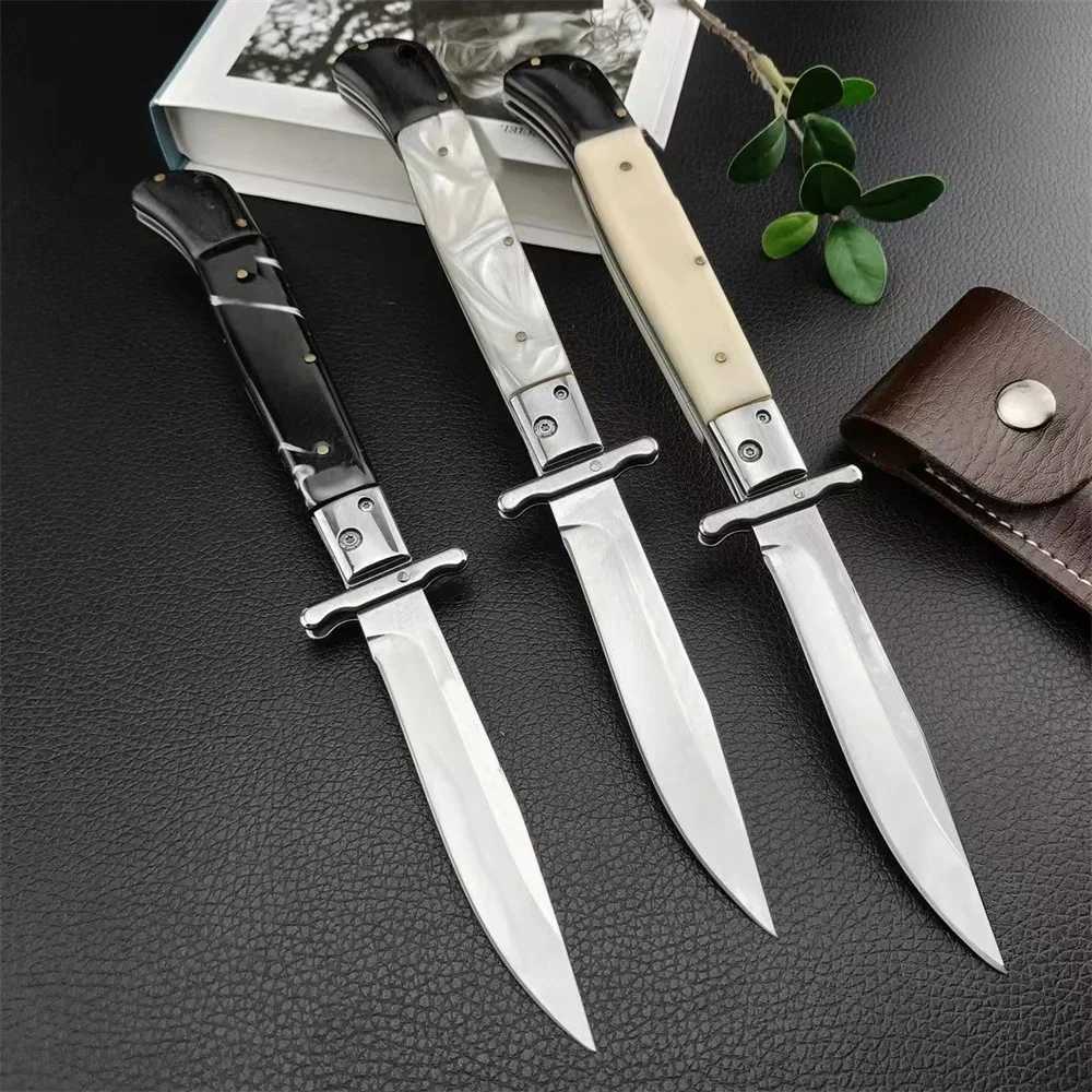 Italian Mafia Folding Pocket Knife 440C Blade Shell/Resin/Acrylic Handle Outdoor EDC Camping Hiking Survival Tool Gift Y250329