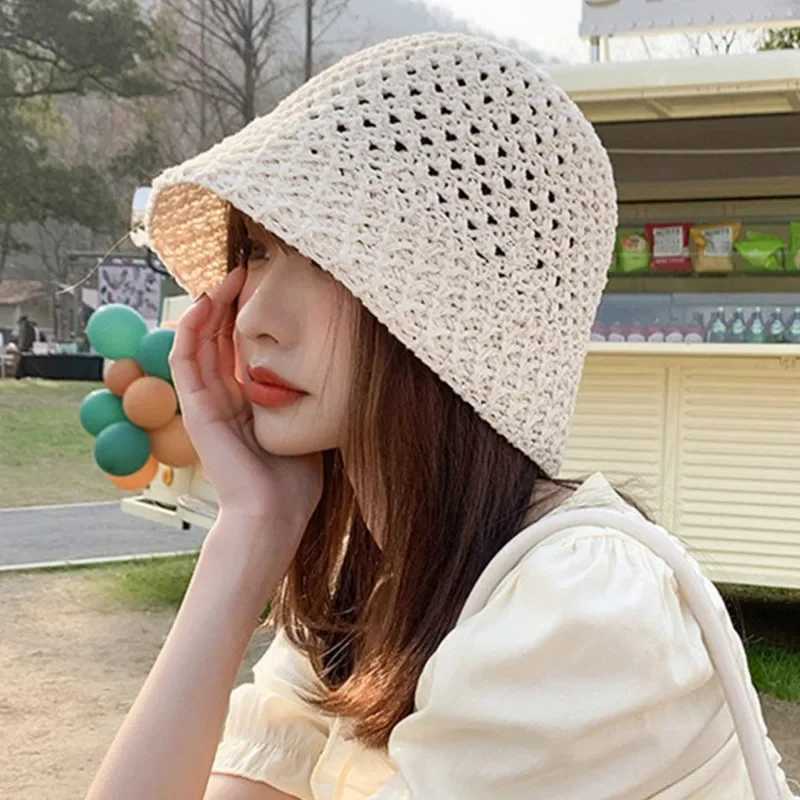 Fashion Beach Korean Straw Hat Summer Wen Visor Bucket Hat Fisherman Cap Hand Weaving Girl Fishing Chapeau Sun Hats for Wen X250329