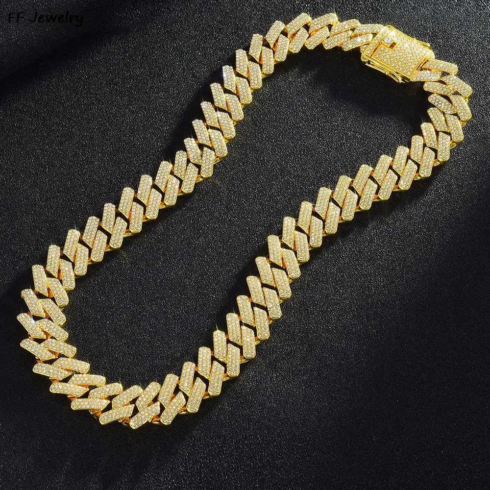 20mm Cuban Chain Mens Ice Out Necklace Cross Set Cubic Zirconia Big Hip Hop Jewelry Y250329