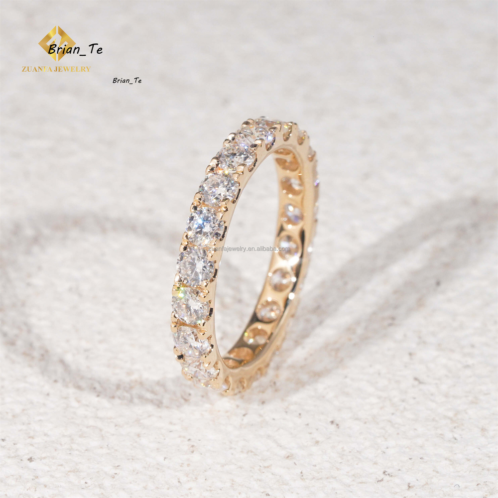 Custom Made Fully Iced Out GRA Certificate Bridal Jewelry 14k Gold 3mm VVS1 Moissanite Diamond Female Engagement Band Ring