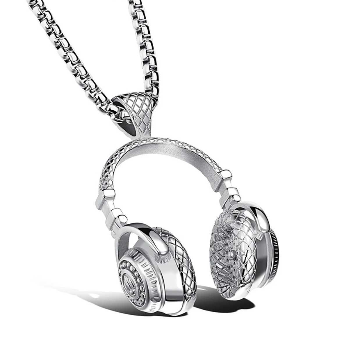 Vintage music headphones pendant couple hip-hop necklace casual art necklace men and women personalized party gift Y250329
