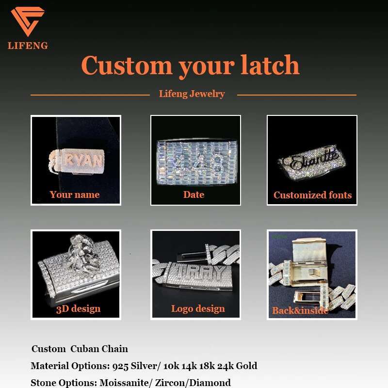 Lifeng Jewelry 30mm Width VVS Moissanite Link Chain Baguette Diamond 925 Sterling Silver Cuban White Gold Necklace Custom Chain