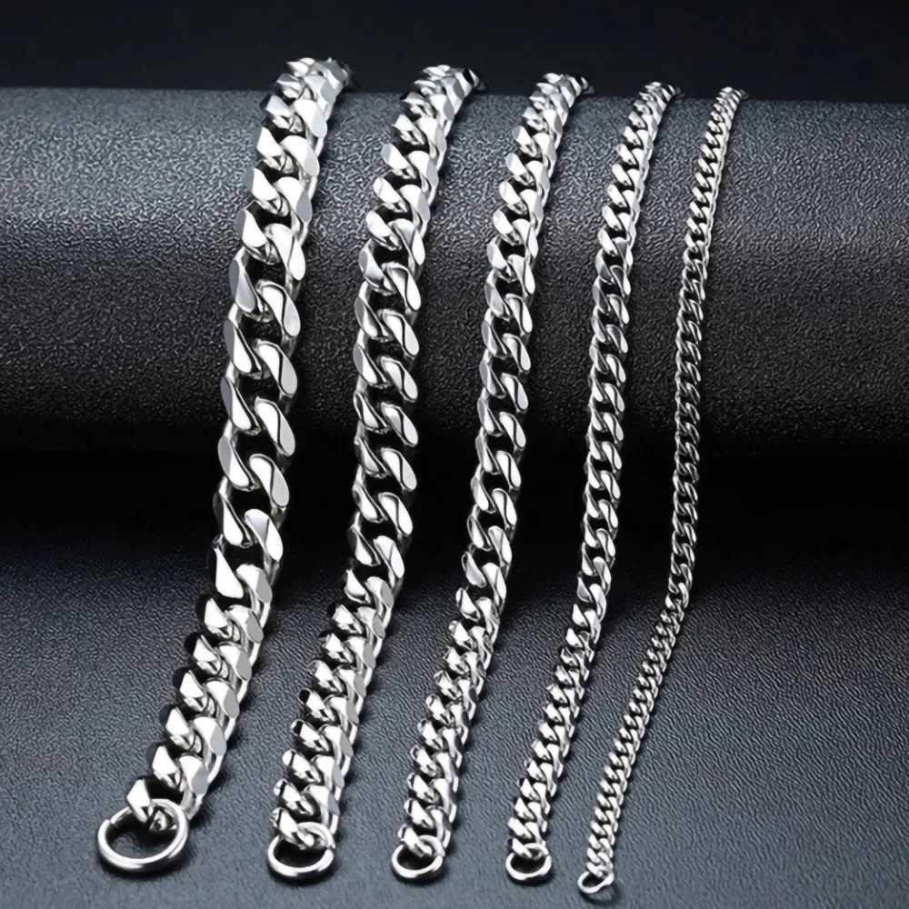 Hip Hop Width 3/5/7/9MM Cuban Link Stainless Steel Chain Necklace for Men Basic Simple Rap Singer Necklace Fashion Jewelry Y250329