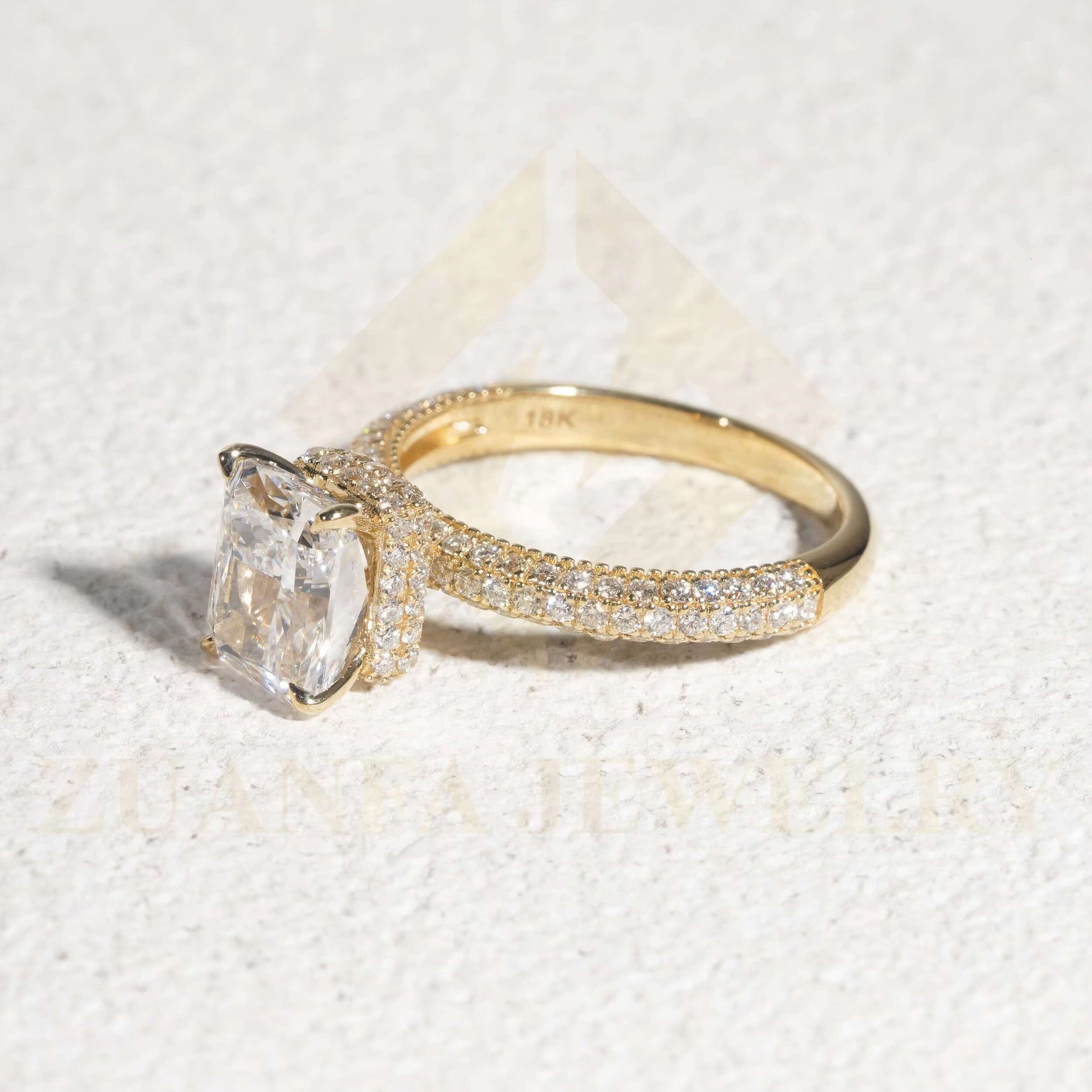 Radiant Cut D VS1 Lab Grown Diamonds Rings 18K Solid Gold Engagement Lab Diamonds Rings for Women
