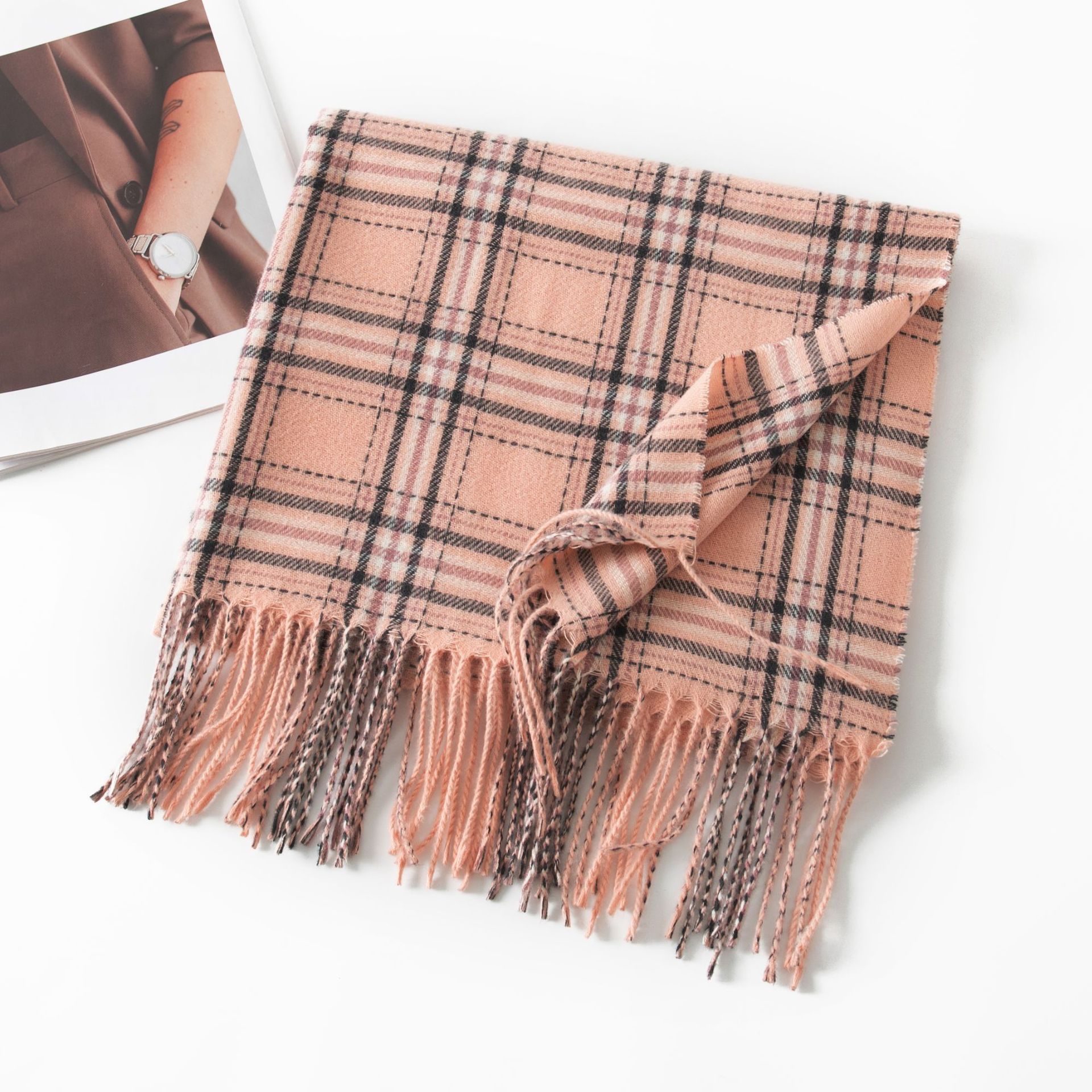 K259 New British plaid imitation cashmere scarf couple warm shawl autumn and winter double-sided thick long retro neck scarf