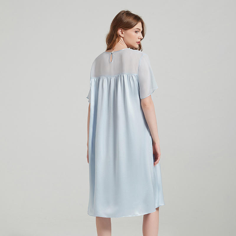 H82290 High qualityMulberry silk pajamas Georgette stitching round neck silk nightdress babydoll dress elegant ladies home wear