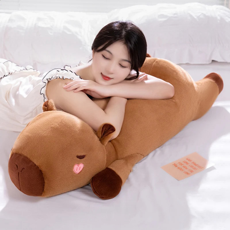 1pc Kawaii Stuffed Capybara Animal Fruit Persimmon Plush Long Pillow Cushion Soft Doll Cartoon Toys Cushion Decor Baby Boy Gifts 250328