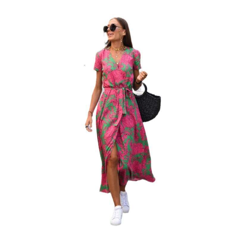 Dresses for Woman Party Dresses for Woman Designer Summer Dress Undefined Goth Designer Dress 2025 Womens Summer New V-neck Printed Lace Up Dress clot