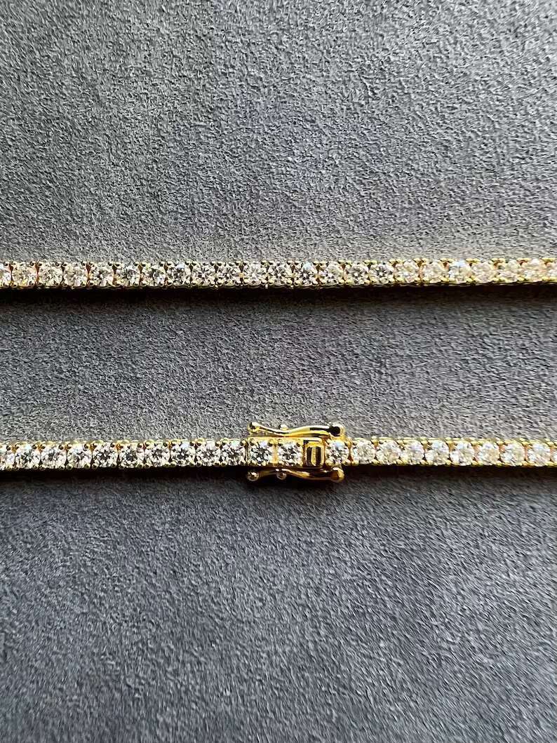 Hot Sale 3MM Moissanite Tennis Necklace 925 Silver Yellow Gold VVS Moissanite Diamond Necklace Passes Diamond Tester