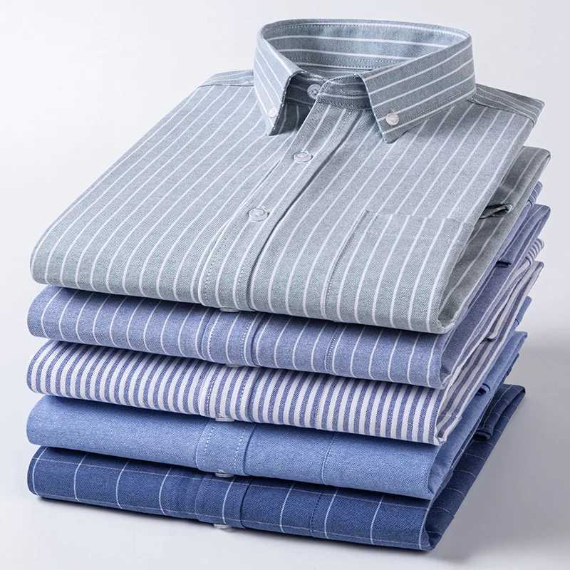 100% pure cotton Oxford mens striped plain shirt mens business casual Khmer long sleeved mens button up shirt 6XL 7XL X250329