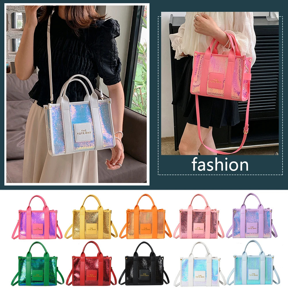 Womens shoulder bag PU leather sequin womens handbag casual fashion shiny portable adjustable shoulder strap messenger bag 250326