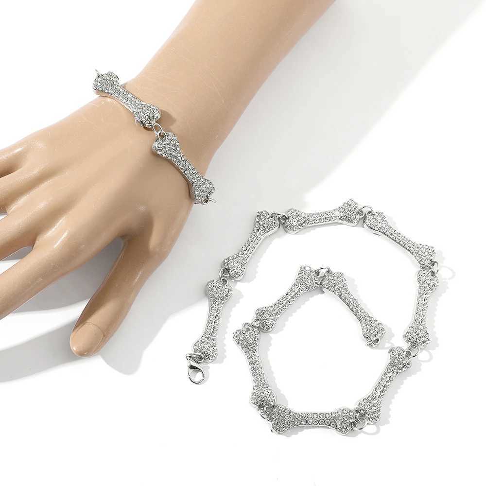 Fashion Ins style shiny rhinestone border necklace for women Gothic punk jewelry hip-hop bone necklace gift Y250329