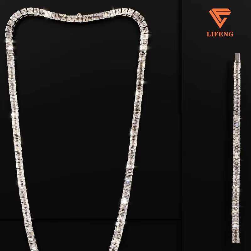 Wholesale 4mm 6mm 8mm 925 Sterling Silver Hip Hop Tennis Link Chain Iced VVS Moissanite Baguette Emerald Cut 18K Gold Weddings