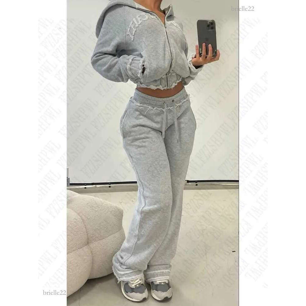 Women's Tracksuits Aesthetic Grey Fall Winter Outfit Punk Casual Retro Burrs Grunge Strtwear emo Girl Fairy Women Zipper Jacket Fashion Trousers 