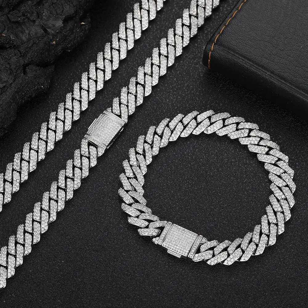 Hip Hop Shining 15MM Cuban Link Chain Necklace Womens Silver Water Diamond Ice Out Cuban Chain Punk Jewelry Necklace Gift Y250329