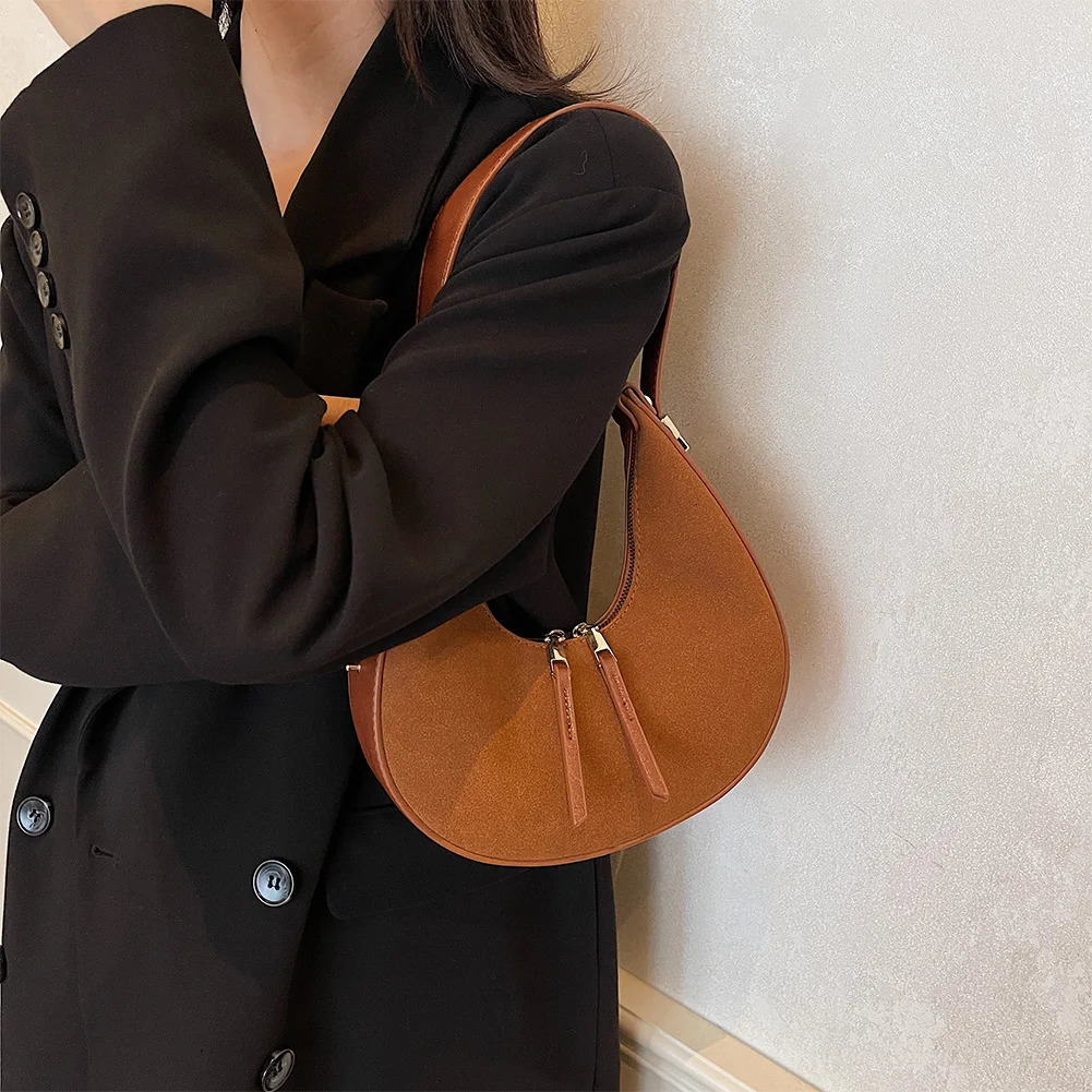 Suede Bag Women Faux Suede Shoulder Bag Small Purse for Women Clutch Hobo Tote Handbag With Double Zipper Closure Top Handle Bag 250328