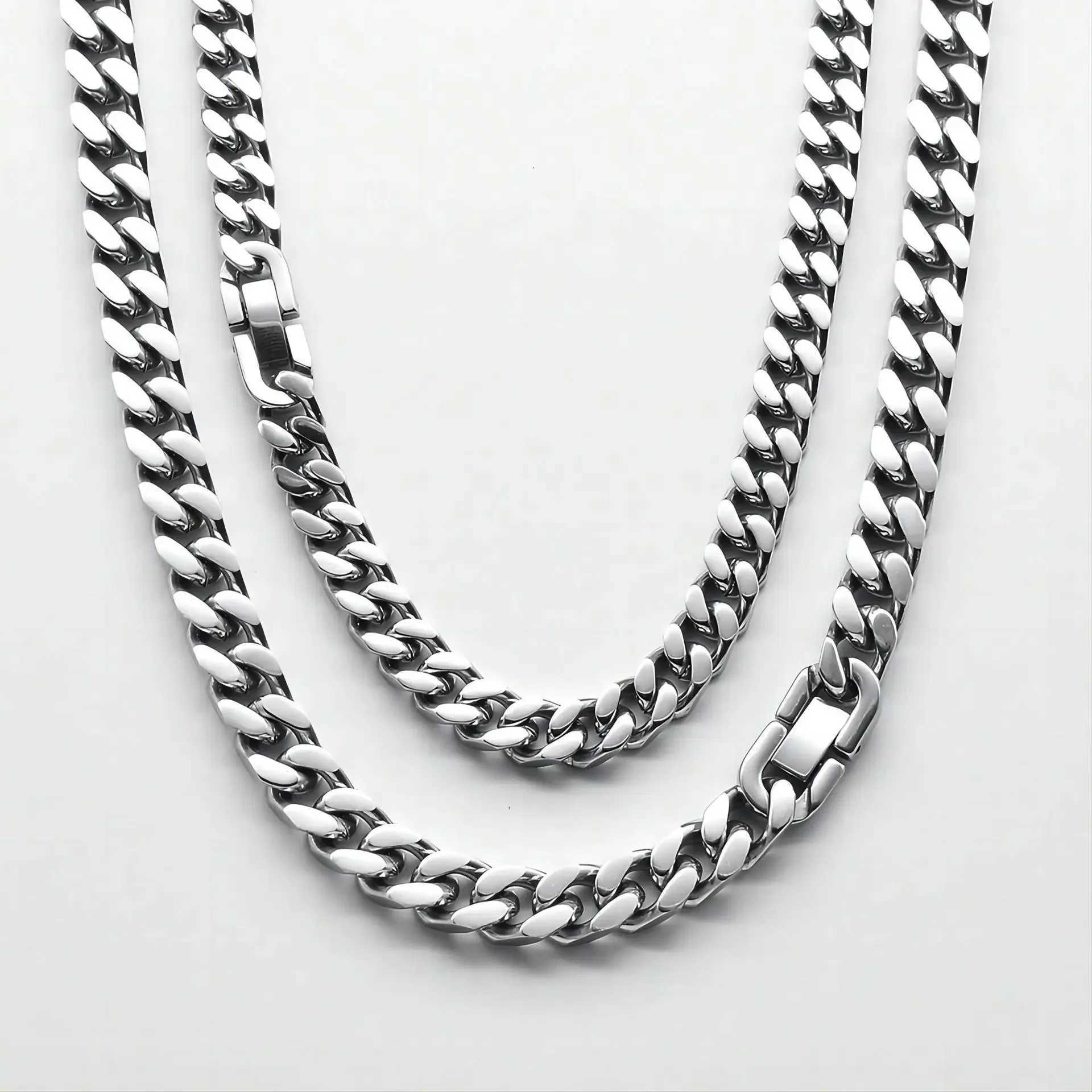 Hip Hop high-quality 316L stainless steel 8mm wide 4-sided polished Cuban chain mens jewelry waterproof necklace Y250329