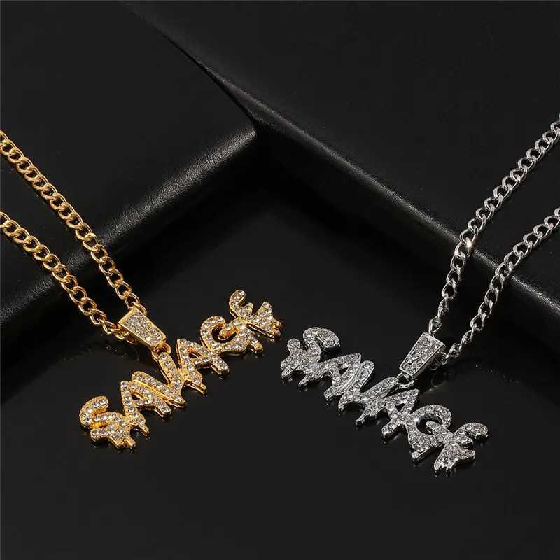 Fashionable Mens Sparkling Savich Letter Necklace Pendant Sparkling Ice Chain Necklace Mens Hip Hop Jewelry Y250329