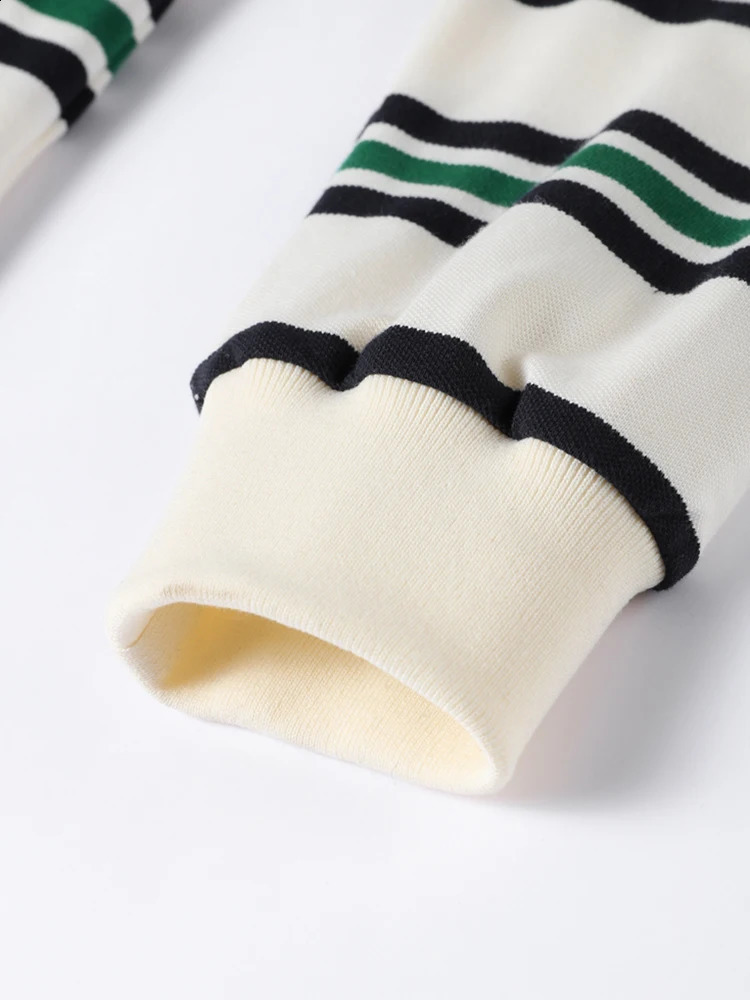 Striped Knitted Casual Womens T-shirt Top Long Sleeve Loose Polo Collar Street Female T-shirts 2025 Spring Ladies Pullover Tops250324