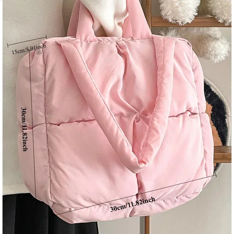 Womens retro checkered bedding shoulder bag solid color soft pink Sapce Padded handbag 250326