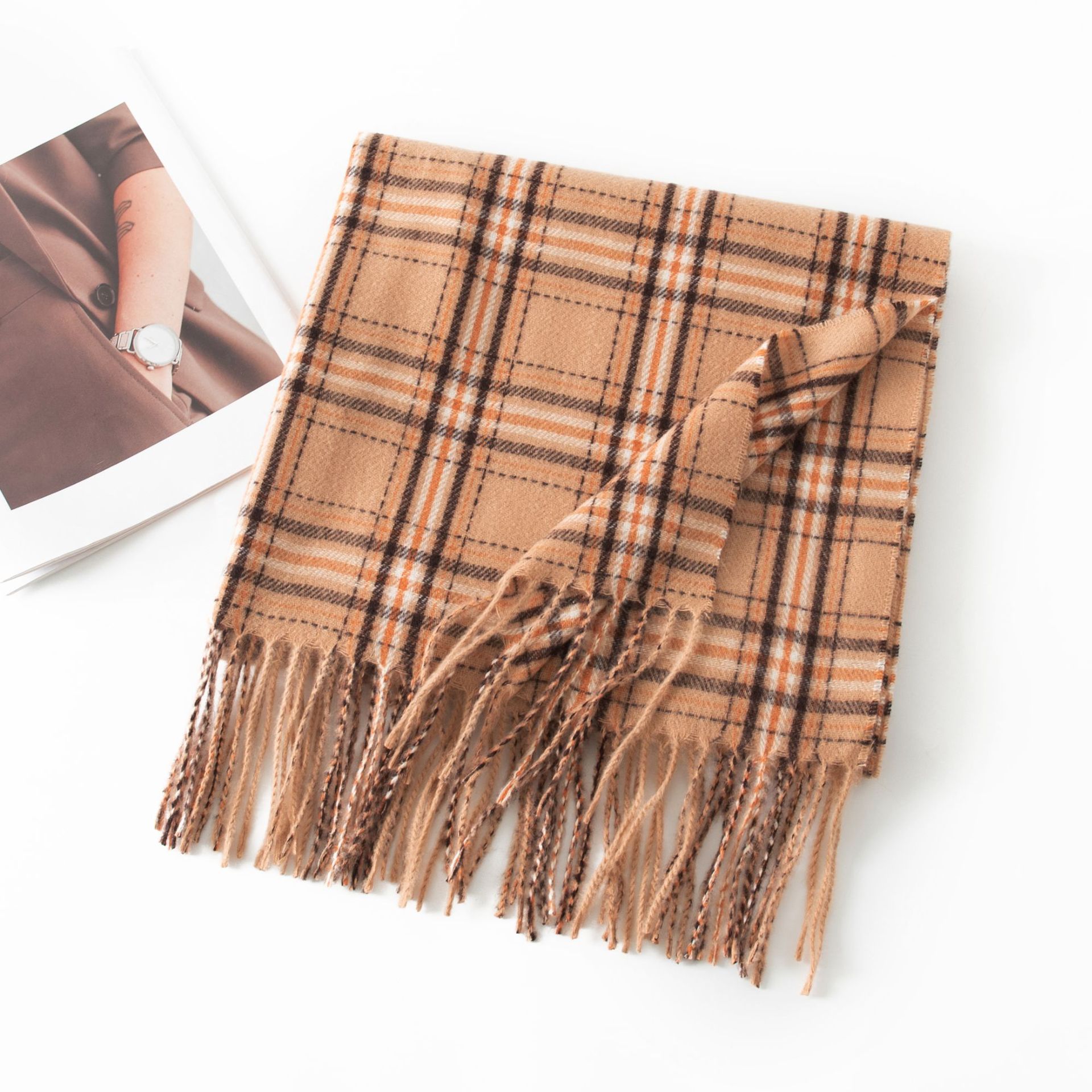 K259 New British plaid imitation cashmere scarf couple warm shawl autumn and winter double-sided thick long retro neck scarf