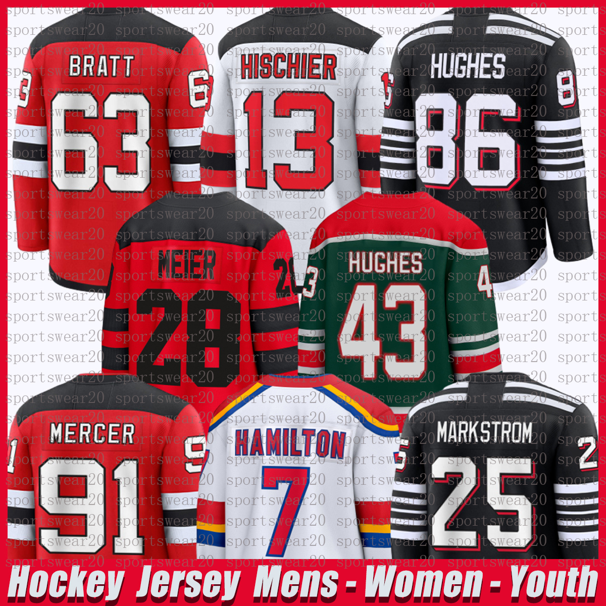 #86 Jack Hughes Jersey NJ Hockey Jersey Devil Jersey #63 Jesper Bratt #13 Nico Hischier #28 Timo Meier #7 Dougie HamiltonS #43 Luke Hughes Jerseys