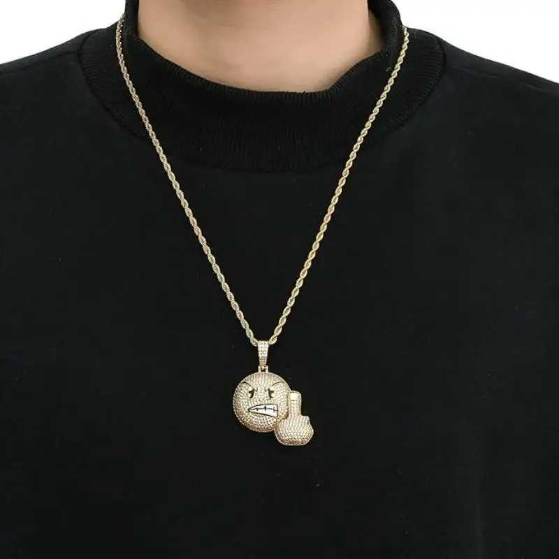 New anger emoji vertical middle finger emoji pendant with zircon personalized hip-hop trend necklace Y250329