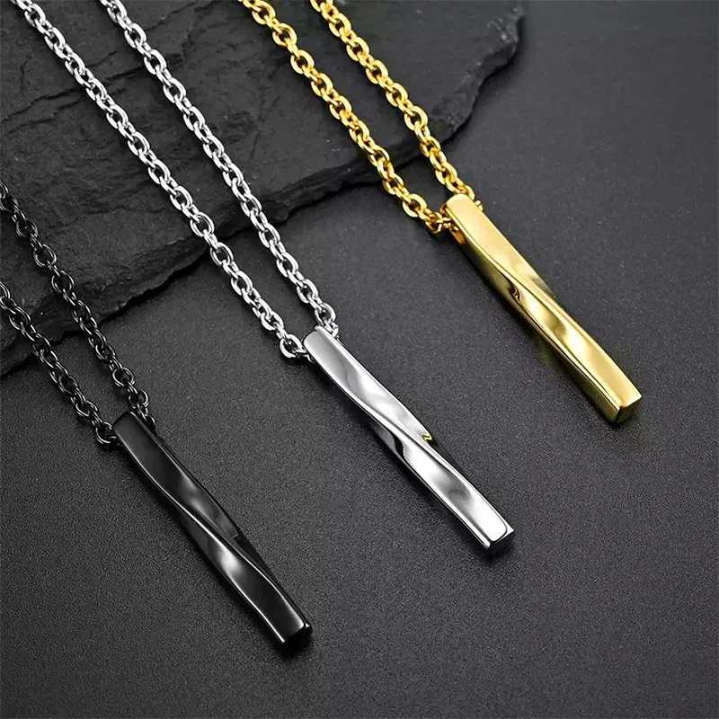 Fashionable rectangular pendant necklace geometric fashion spiral straight titanium steel hip-hop chain Y250329