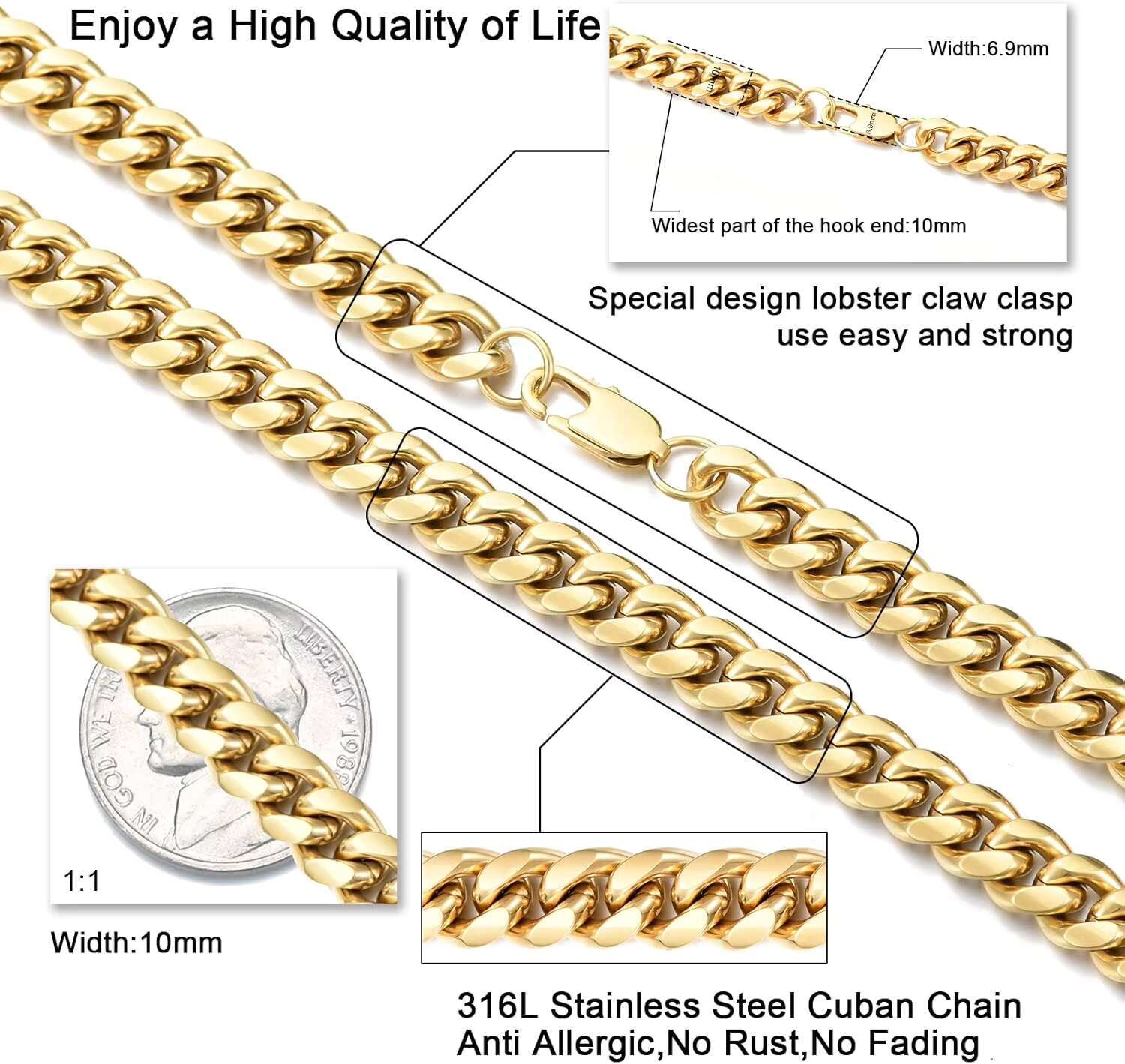 Filled Solid Chain Plated Necklace Set Gold Jewelry Cuban Stainless Steel Mens for Men Wholesale 14K 18K Gold Fashion