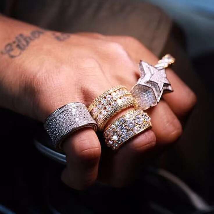 Custom Rings Baguette Luxury VVS Moissanite 18K Gold Plated Silver Iced Out Hip Hop Rings Men