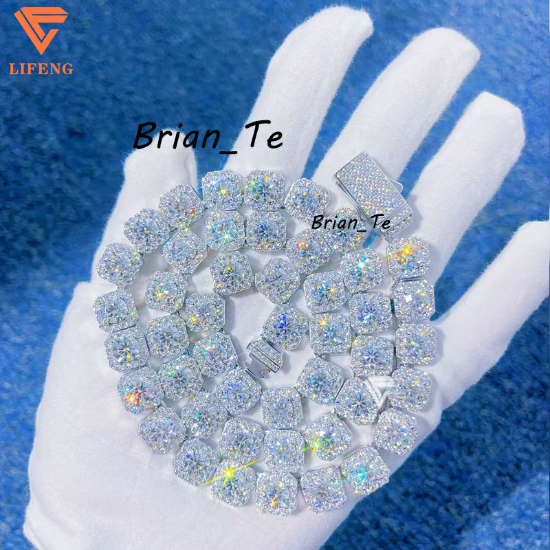 High Quality Moissanite Square Tennis Chain 10mm 925 Sterling Silver Pass Diamond Tester D VVS Moissanite Women Men Necklace
