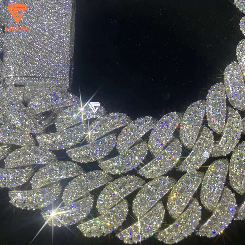 Jewelry 20MM Honeycomb Set VVS1 Moissanite Cuban Link Chain Necklace Bust Down Solid Silver White Gold Plated Miami Chain