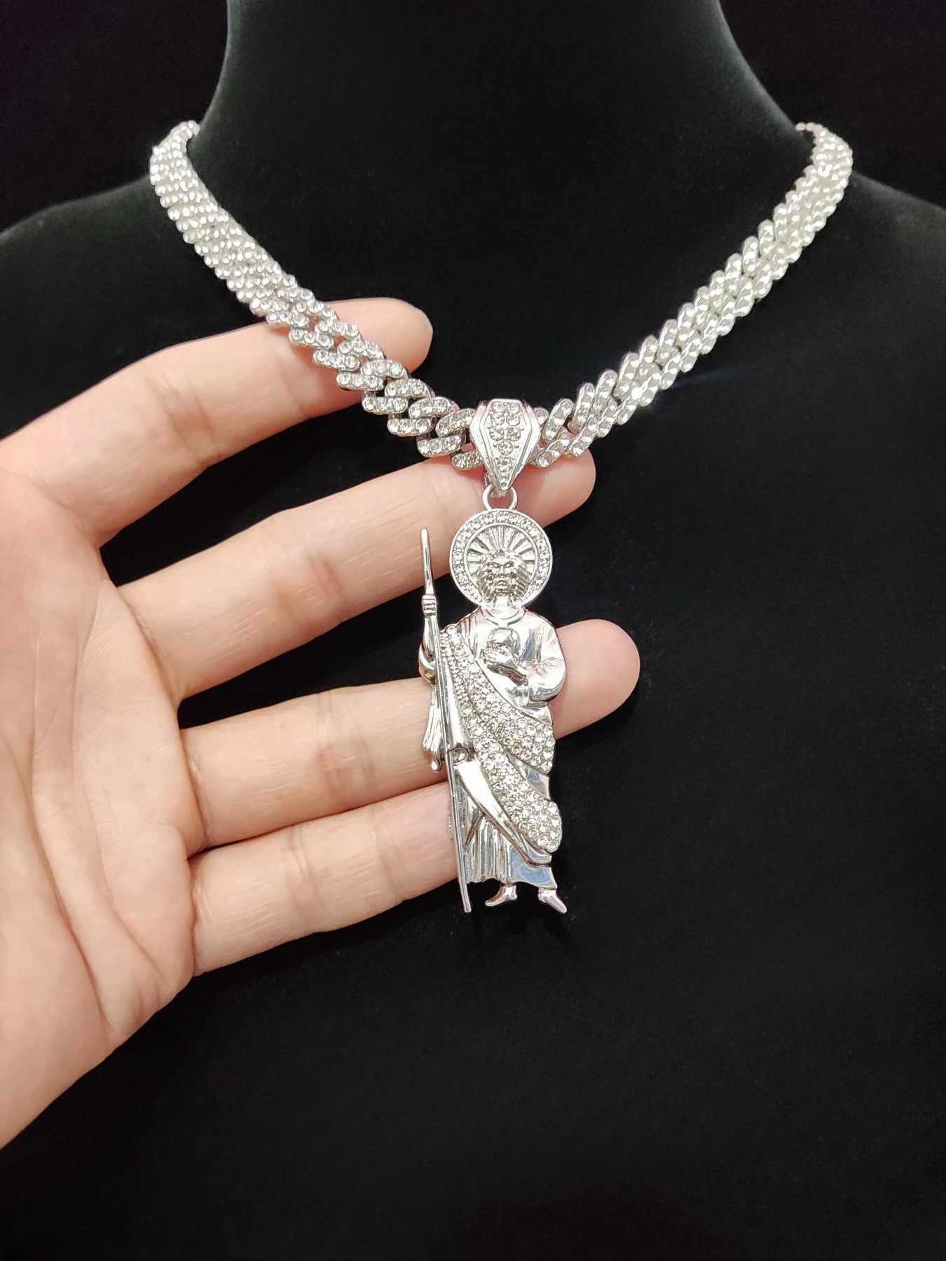 2024 New Hip Hop St. Jude Pendant Necklace Mens Womens Chain Ice Sparkling Necklace Hip Hop Jewelry Fashion Gift Y250329