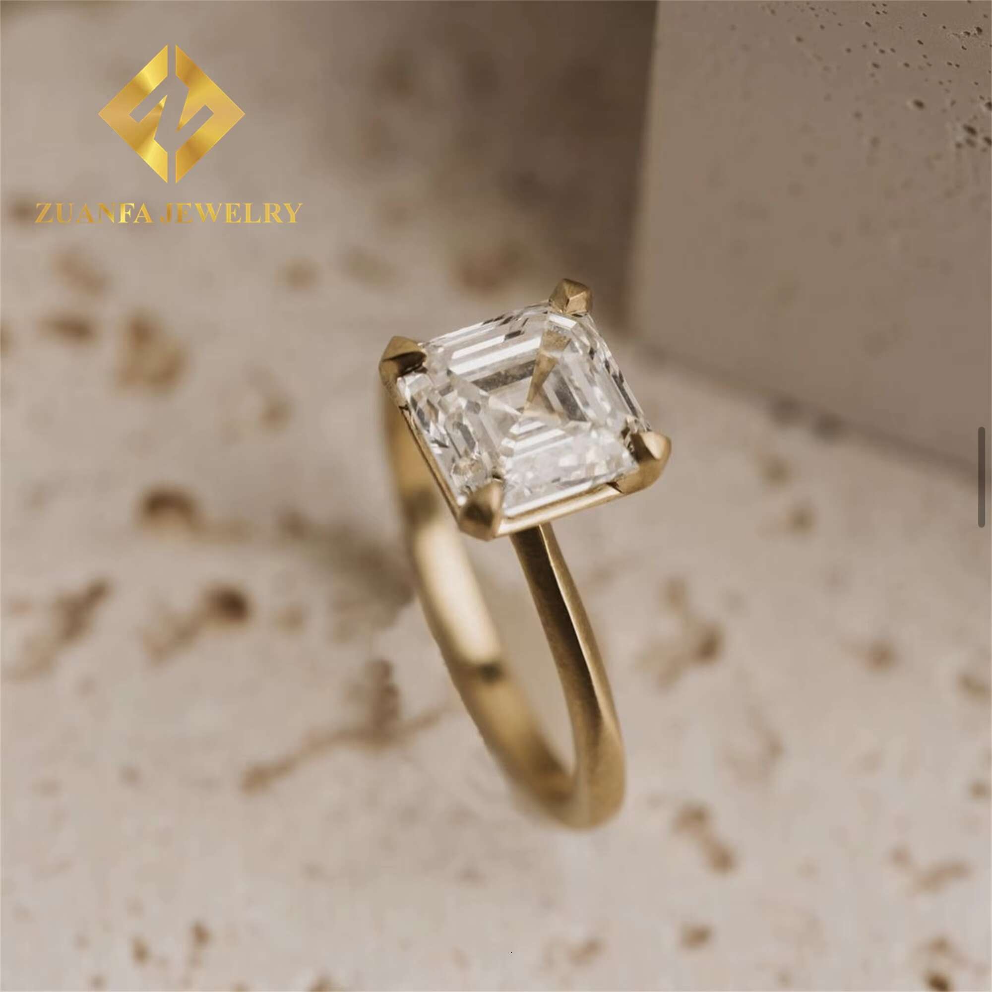 10k Real Gold Boutique Bridal Wedding Jewelry Flawless 8.5mm 3Ct Asscher Moissanite Diamond Engagement Wedding Solitaire Ring