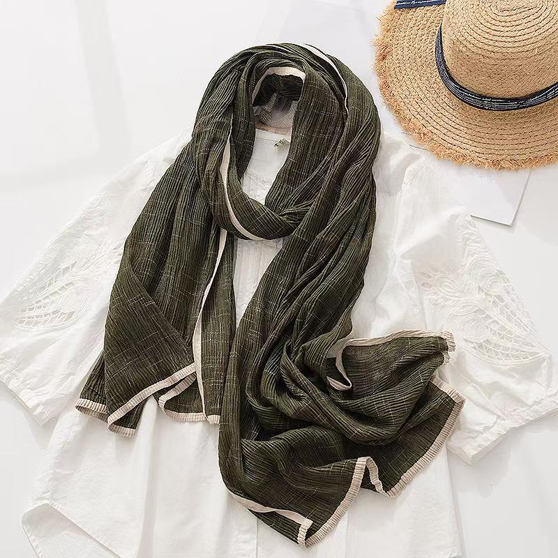 T376 scarf ladies high-grade wrinkled silk scarf spring and summer Korean version new autumn and winter all-match solid color pleated neck guard