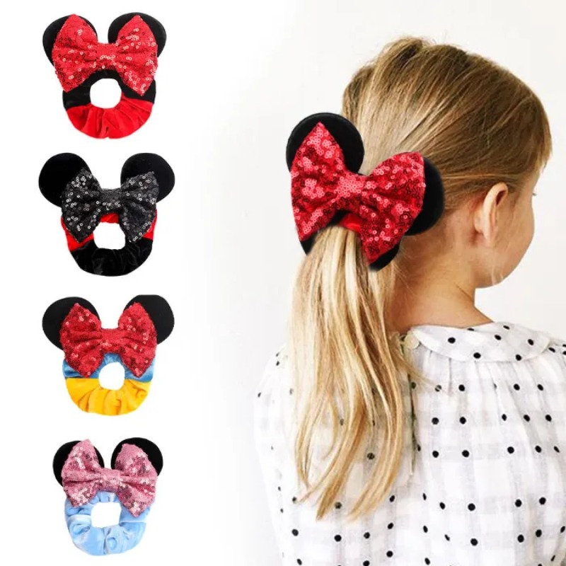 Sequin Bow Hair Scrunchies 5.5Inch 20 Colors Hairbands Mouse Ears Patchwork Ponytail Holder Princess Hair Ties Sweet and Lovely Headwear Accessories