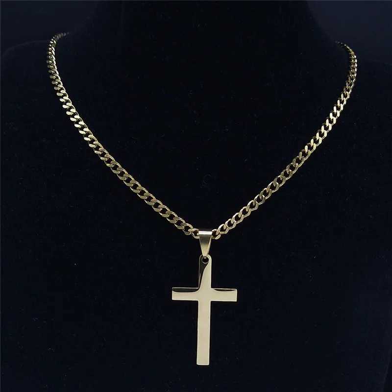 Christian Hip Hop Stainless Steel Jesus Cross Necklace Mens Gold Declaration Necklace Jewelry Collier Croix Y250329