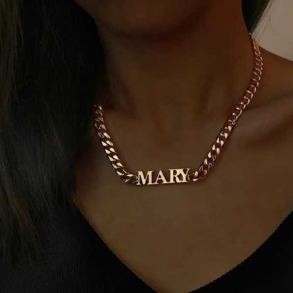 Customized stainless steel name necklace suitable for women men fashionable Cuban chains artistic letter pendants jewelry pendants direct shipping Y25