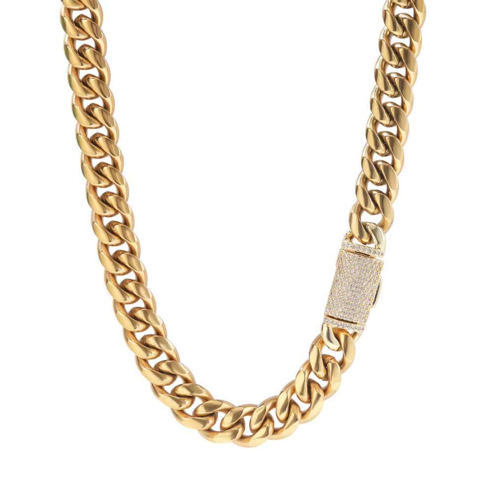 Hiisees 8mm 10mm 12mm Mens 18k Gold Plated Stainless Steel Cuban Link Necklace Hip Hop Fashion Jewelry Necklaces for Parties
