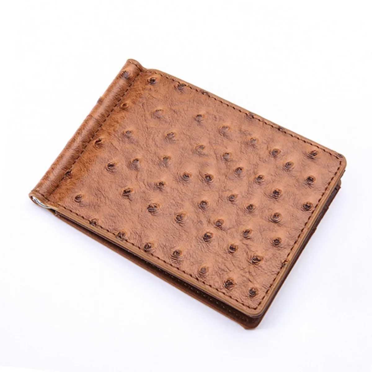 Real Ostrich Skin Men's hot Bifold - Short, Bank Stand, High Quality Leather Wallet