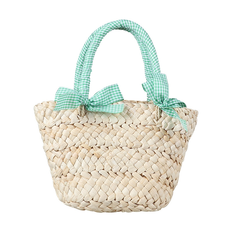 Hot selling cute bow children's handbag corn fur braided bag Fashion all-match girls shoulder accessory bag bucket bag