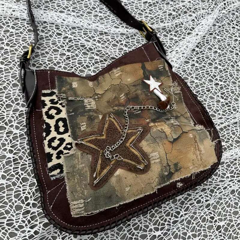 MBTI Vintage Y2k Womens Shoulder Punk Fashion Chain Casual Messenger Bag High Street Patchwork Large Capacity Female Handbag