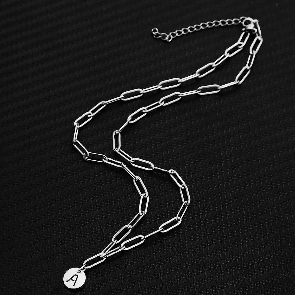 MinaMaMa Stainless Steel Letter A-Z Initial Pendant Necklace For Women Stainless Steel Round Coin Alphabet Necklace JewelryC250407