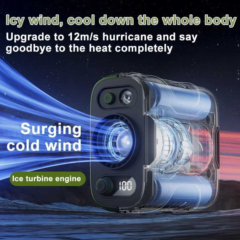 Portable infinitely variable waist fan with belt clip 100 level digital display 6000mAh outdoor activity high-speed fan X250329