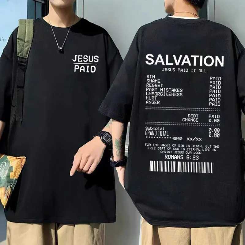 Christian Salvation Jesus Paid It All Graphic Tshirt Men Womens Fashion Oversized Short Sleeve Unisex Hip Hop Vintage T-shirt X250329
