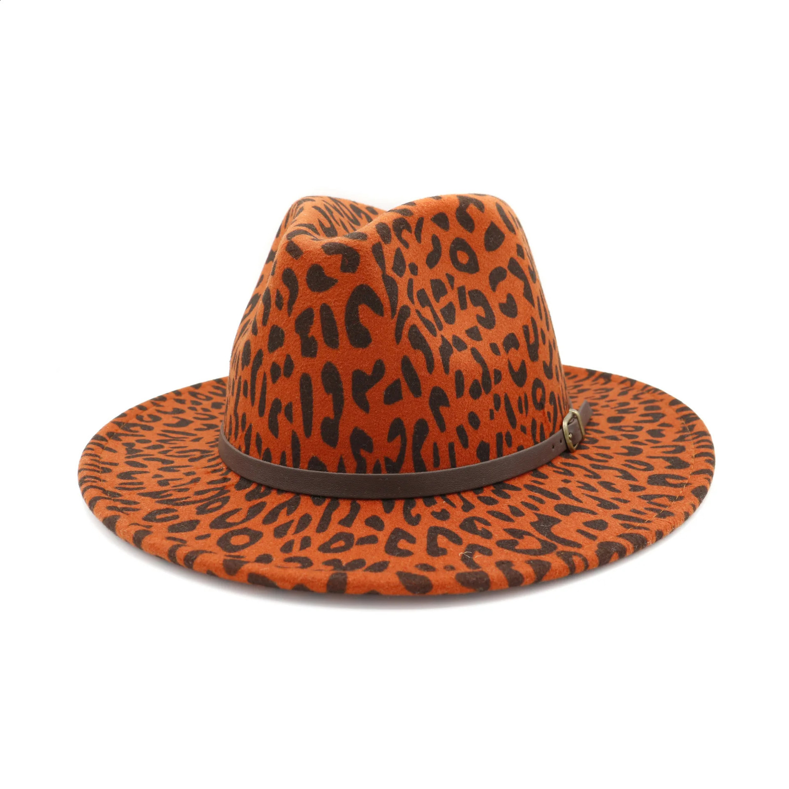 QBHAT unisex plain leopard print belt buckle decoration Australian wool felt jazz Fedora hat men and women plain Brim Panama formal hat 250328