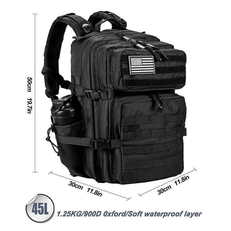 45L/35L/25L Mens and Womens Tactical Bag Waterproof Outdoor Travel Hiking Fitness Bag Military Rucksack with Bottom Bracket W250329