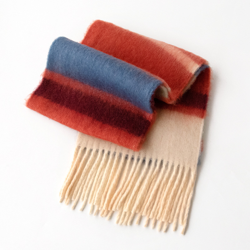 K260 Fluffy large fleece scarf for women high-end new Maillard plaid autumn and winter shawl warm neck scarf cross-border wholesale